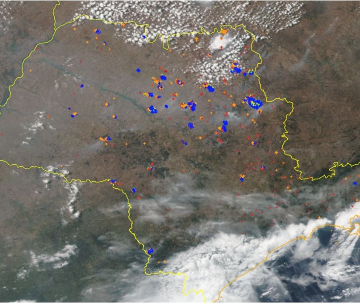 Imagem acima os focos de incêndios detectados pelos satélites no INPE no Estado