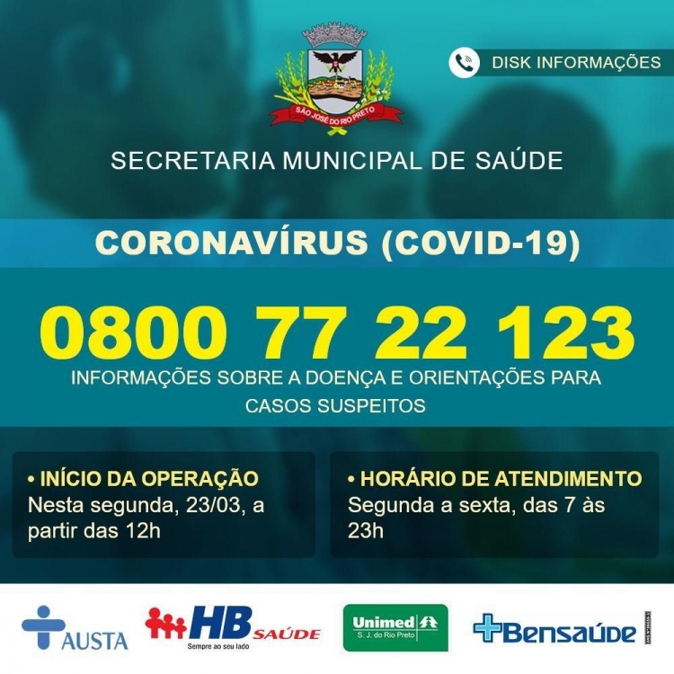 Secretaria de Saúde de Rio Preto começa operar Disk Coronavírus na segunda (23)