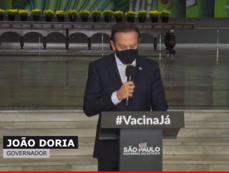 Governador João Doria durante anúncio de lockdown 
