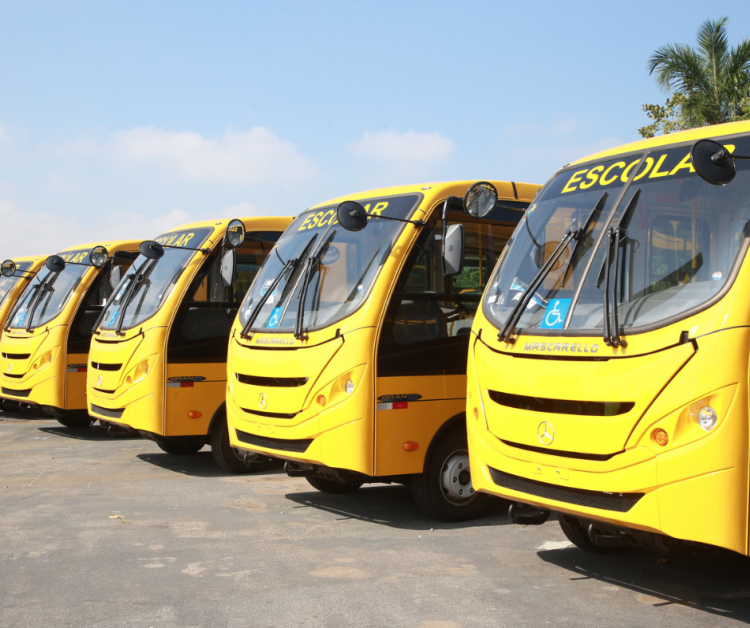 Ônibus escolares: ORE 1, com capacidade para 29 pessoas sentadas; o ORE2, com capacidade para 44 pessoas sentadas; e o ORE3, com capacidade para 40 pessoas sentadas.